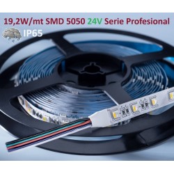 Tira LED Flexible 24V 19,2W/mt 60 Led/mt SMD 5050 IP65 RGBW, Serie Profesional, rollo 10 mts